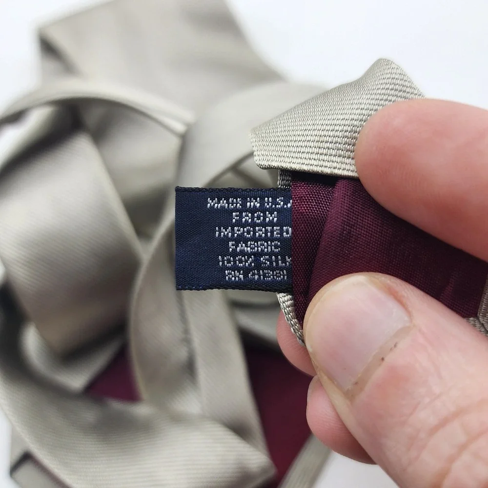 Polo Ralph Lauren Men's Necktie Silver Gray Solid Silk Made in USA Hand Made